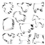 Wonmon 10 PCS Farm Cookie Cutters Set, Metal Farm Animals Cookie Cutter Cow Pig Rooster Lamb Horse Barn Tractor Dog Shape Cookie Cutters Molds for Farm Theme Birthday Party Supplies Decor