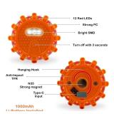 Ecoangel USB-C Rechargeable LED Road Flares Emergency Lights-Large Capacity (Lithium Battery) 3 in 1 Cable Roadside Warning Car Safety Beacon Flashing Disc Flare Kit with Magnetic Base for Vehicles