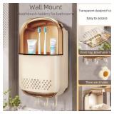 Premium Toothbrush Holders for Bathrooms, High-capacity Wall Mounted Bathroom Organizers and Storage, Electric Toothbrush Holder and Toothpaste Stand with Cover and Hooks, Vanity Makeup Brushes Holder