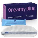 DreamyBlue Gusseted Sapphire Pillow  Adjustable Loft, Luxury Cover, Shredded Memory Foam Fill w/Cooling Beads  Ideal for Wide Shoulders  Neutral Alignment for All  CertiPUR-US Certified (Queen