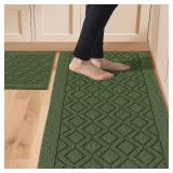 COSY HOMEER 48x20 Inch/30X20 Inch Kitchen Rug Mats Made of 100percent Polypropylene 2 Pieces Soft Kitchen Mat Specialized in Anti Slippery and Machine Washable for Home Kitchen,Green