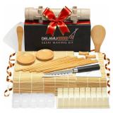 Delamu Sushi Making Kit, 20 in 1 Bazooka Roller Kit with Chefs Knife, Bamboo Mats, Rice Mold, Temaki Sushi Mats, Rice Paddle, Spreader, Chopsticks, Sauce Dishes, Guide Book