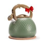 harriet Tea Kettle, Tea Pot for Stovetop, 2.5QT Whistling Kettle with 5-Layers bottom, Food Grade Stainless Steel Kettles with Hot-Resistant Handle Gas Electric Applicable, Green