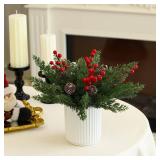 HOMCDALY Christmas Artificial Pine Branches with Red Berry and Pinecone for Tabletop Christmas Decorations, Fake Plants with Ceramic Pot, Small Chritstmas Tree for Home Décor, Christmas Decor Indoor