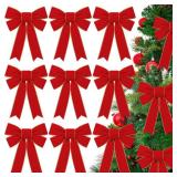 12 Pack Red Bows for Christmas Tree 9 x13 Inch Large Red Velvet Bows with Glitter Gold Edge for Christmas Wreath Fence Decor, Indoor Outdoor Holiday Decorations