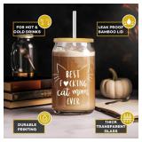 Vanteen Best Cat Mom Ever - Cat Mom Gifts for Cat Lovers Women - Cat Themed Mug Cat Lady Presents - 16 Oz Glass Coffee Cup