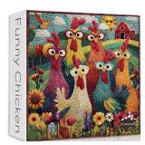 Chicken Puzzles for Adults 1000 Piece, PICKFORU Funny Chicken Jigsaw Puzzle, Garden Farm Flower Animal Rooster Themed, Patchwork Art Challenge Puzzle