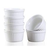 YAZYLIFE Ramekins 6oz Oven Safe,Creme Brulee Ramekin and Souffle Dishes,Porcelain Baking Bowls,Dipping Sauce Dish.Pudding Cups,Set of 6, White
