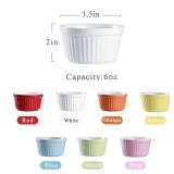 YAZYLIFE Ramekins 6oz Oven Safe,Creme Brulee Ramekin and Souffle Dishes,Porcelain Baking Bowls,Dipping Sauce Dish.Pudding Cups,Set of 6, White