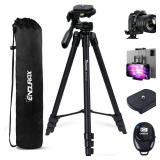 Endurax 60ftft Camera Tripod Camera Stand for Canon Rebel Eos Nikon DSLR, Travel Tripods for Phone Tablet with Remote Black