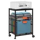 Marbrasse Rolling File Cart with Handle, Mobile File Cabinet on Lockable Wheels, Office Filing Cabinet Organizer, Printer Stand with Hanging File Folder Organizer for Home Office - Dark Brown