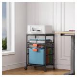 Marbrasse Rolling File Cart with Handle, Mobile File Cabinet on Lockable Wheels, Office Filing Cabinet Organizer, Printer Stand with Hanging File Folder Organizer for Home Office - Dark Brown