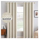MIULEE 100percent Blackout Polyester Textured Curtains for Bedroom Solid Thermal Insulated Cream Grommet Room Darkening Curtains and Drapes Luxury Decor for Living Room Nursery 52 x 90 Inch (2 Panels)