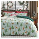Bedsure Christmas Duvet Cover Queen - Holiday Bedding Collection with Christmas Tree and Reindeer Pattern, Includes 1 Duvet Cover and 2 Pillow Shams (Queen, Christmas Tree and Reindeer)