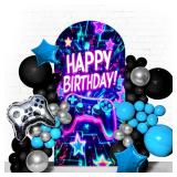Game On Backdrop Video Game Arch Cover for Boys 7.2FT Game Birthday Party Decoration Double-Sided Spandex Game Night Photography Background for Game On Birthday Party Decor