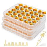 FACULX 3 Pack Deviled Egg Containers with Lid and 8 Pcs Deviled Egg Injector Piping Tool, Egg Organizer for Refrigerator, Fridge Stackable Countertop Portable Egg Platter (transparent-3 packs)