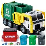 JOYIN Large Friction Powered Garbage Truck Toy Set, Includes Dumpster, Trash Bins, and Learning Cards for Kids, Boy Toys Birthday Gift for Boys Girls Kids Toddler Gift of Easter Basket Stuffers