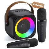 Mini Karaoke Machine, Portable Bluetooth Karaoke Speaker with 2 Wireless Microphones and Party Lights for Kids and Adults, Birthday Gifts for Girls Boys Family Home Party