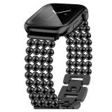 JR.DM Beaded Bracelet Black Band Women Compatible with Apple Watch 38mm 40mm 41mm 42mm(S11/10), Adjustable Metal Replacement Strap,Fashion Dressy Wristband for Iwatch SE Series 11/10/9/8/7/6/5/4/3/2/1