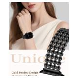 JR.DM Beaded Bracelet Black Band Women Compatible with Apple Watch 38mm 40mm 41mm 42mm(S11/10), Adjustable Metal Replacement Strap,Fashion Dressy Wristband for Iwatch SE Series 11/10/9/8/7/6/5/4/3/2/1