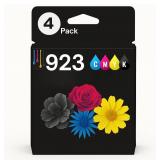 Amazink 4 Pack Ink Cartridge Compatible with HP 923XL 923. Includes Black, Cyan, Magenta and Yellow Cartridges. 923e Works with Printers OfficeJet 8120, 8130, OfficeJet Pro 8135e, 8138e, 8122e.