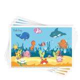 Disposable Stick-on Placemats 40 Pack for Baby and Kids, Toddler Placemats in Reusable Pouch 12\ x 18\in (Blue Ocean Life)in