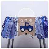 High Chair Pull Flag Blue Truck Logo 1 Year Old Boy Baby Birthday Banner Party Theme Decoration Props Background for Shooting Children Commemorative Gift