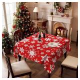 Yesad Square Tablecloth 54x54In Floral Table Cover 60x60In Washable Table Cover for Party Restaurant, Picnic, Indoor and Outdoor Dining, 60x60In, Christmas Snow