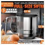 5 Cup Flour Sifter for Baking  Large Capacity Flour Sifter Stainless Steel with Double Mesh, Easy One-Hand Use and Dishwasher Safe  Baking Tools for Sifting Powdered Sugar, Cocoa and Valentine Coo