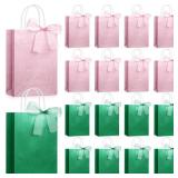 Geyoga 24 Pcs 8.3 x 5.9ftft Glitter Pink and Green Gift Bags Witch and Princes Party Favors Paper Wrap Gift Bags with Handle Organza Sheer Ribbons for Pink and Green Witch Theme Party Supplies