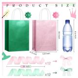 Geyoga 24 Pcs 8.3 x 5.9ftft Glitter Pink and Green Gift Bags Witch and Princes Party Favors Paper Wrap Gift Bags with Handle Organza Sheer Ribbons for Pink and Green Witch Theme Party Supplies