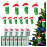 12 Sets Christmas Crochet Pickle Gifts German Pickle in Santa Hat Tree Ornament Party Favor with The Legend of Christmas Card Organza Bags Cucumber Knitted Doll Stuff for Employee Coworker Team