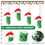 12 Sets Christmas Crochet Pickle Gifts German Pickle in Santa Hat Tree Ornament Party Favor with The Legend of Christmas Card Organza Bags Cucumber Knitted Doll Stuff for Employee Coworker Team