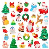 50Pcs Christmas Miniature Figurines 50 Style Christmas Mini Resin Crafts to Hide Tiny Small Santa Snowman Xmas Tree Reindeer Figurines for Xmas Stocking Goodie Bag Fillers Winter Party Dollhouse Decor