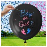 Gender Reveal Balloon Pop Ideas, 2pcs 36\ Jumbo Black Baby Boy or Girl Balloons, with Blue Pink Confetti for Revelacion de Sexo de Bebein
