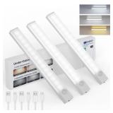 Under Cabinet Lighting 8 Inches Rechargeable Motion Sensor Light Indoor, 3 Color Dimmable Closet Light Battery Operated, USB Stick on LED Magnetic Under Counter Lights for Kitchen Stair, 3 Packs