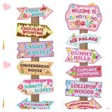 Adecortalk 24 Pcs Candyland Party Decorations Welcome to Candyland Signs Candy Land Theme Birthday Party Decorations for Kids Girls Candy Sweet Birthday Party Supplies Halloween Christmas Trunk or Tre