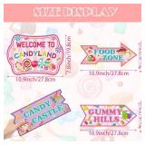 Adecortalk 24 Pcs Candyland Party Decorations Welcome to Candyland Signs Candy Land Theme Birthday Party Decorations for Kids Girls Candy Sweet Birthday Party Supplies Halloween Christmas Trunk or Tre