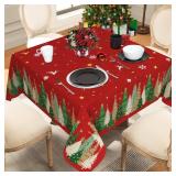 HSOWKDN Square Christmas Tablecloth 60x60 Inch, Red Xmas Holiday Christmas Tree Table Cloth Square Table
