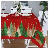 HSOWKDN Square Christmas Tablecloth 60x60 Inch, Red Xmas Holiday Christmas Tree Table Cloth Square Table