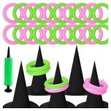 Leitee 25 Pcs Witch Hat Ring Toss Games Set Halloween Party Favors Pink and Green Party Decorations 5 Black Oxford Fabric Wizard Hats with 20 Inflatable Rings for Girls Women Birthday Movie *missing s