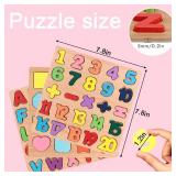 Wooden Puzzles for Toddlers, 3pack Alphabet Shape Puzzles for Kids 3 Wooden Montessori Toddler Alphabet Number Shape for Kids 3 Years Old Boys and Girls