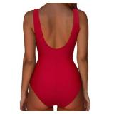 SUUKSESS Women Sexy One Piece Tummy Control Swimsuit Ruched High Neck Slimming Swimwear 2025 Low Back Bathing Suit(Red,Large)