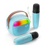 Mini Karaoke Machine for Kids, Toy for Girls Portable Bluetooth Speaker with 2 Wireless Microphones, Fashion Toy Gifts for Christmas Birthday, for 3 4 5 6 7 8+ Year Old Girls Gifts(Blue)