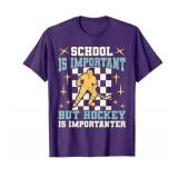 School Is Important Hockey Is Importanter Boys Funny Hockey T-Shirt Black L