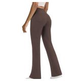 SEAJOJO Yoga Pants with Pockets for Women, High Waist Tummy Control Bootcut Flare Leggings Workout Work Pants Brown 2XL