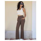 SEAJOJO Yoga Pants with Pockets for Women, High Waist Tummy Control Bootcut Flare Leggings Workout Work Pants Brown 2XL
