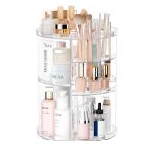 Rotating Makeup Organizer, DIY 8 Adjustable Layers Spinning Skincare Organizer, Cosmetic Display Case with Brush Holder Perfume Tray, Multi-Function Storage Carousel for Vanity Bathroom Countertop