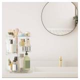 Rotating Makeup Organizer, DIY 8 Adjustable Layers Spinning Skincare Organizer, Cosmetic Display Case with Brush Holder Perfume Tray, Multi-Function Storage Carousel for Vanity Bathroom Countertop