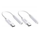 AVMAX USB C to 3.5mm Audio Headphone Adapter HiFi 2 Pack,Type c to Aux Female Cable for 16 15 Plus, S24 S23 S22 S21 S20 and More Type c Devices(Classic white2)